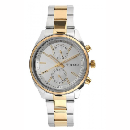 Titan 1733BM01 Men's Metropolitan Luxe: Multifunction Silver Dial with Two-Tone Stainless Steel Bracelet Watch